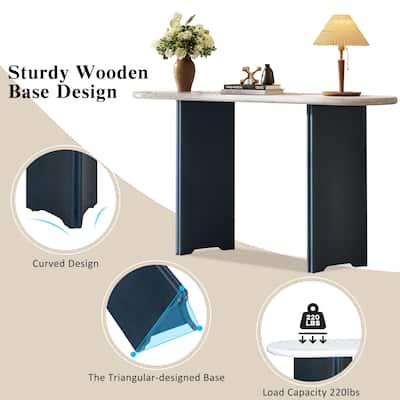 3-Tier Console Table, Storage Cabinet with Mirrored Doors and Acacia Wood Legs, Entryway Table with Open Storage Shelf