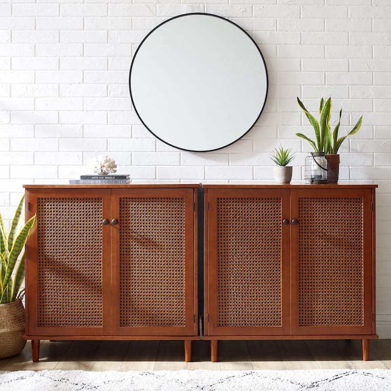 Art Leon Woven Rattan Wicker Doors Accent Cabinet Sideboards