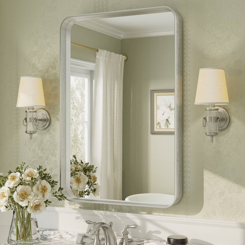 Aluminum Alloy Framed French Cleat Mounted Tempered Glass Wall Vanity Mirror - 36" x 24" - Silver