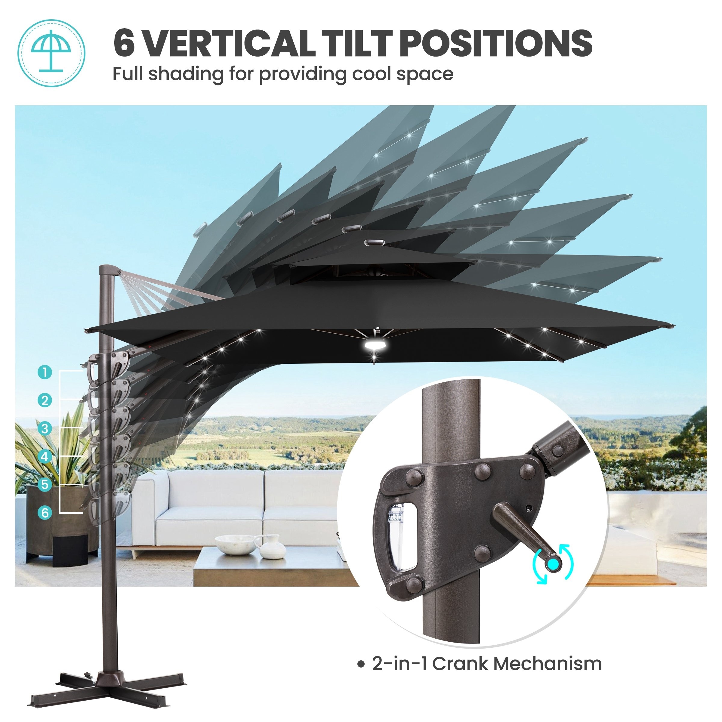 6 ft patio half umbrella led lights Outsunny 2.6 m Garden Parasol with Solar and Tilt, Dark Blue Featuring excellent resistance to UV Unbranded 15 ft. Steel Patio