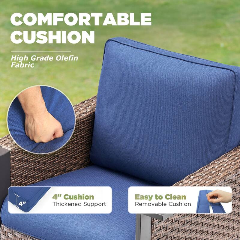 Pocassy Outdoor Wicker Sofa Glider Chair with Ottoman Set