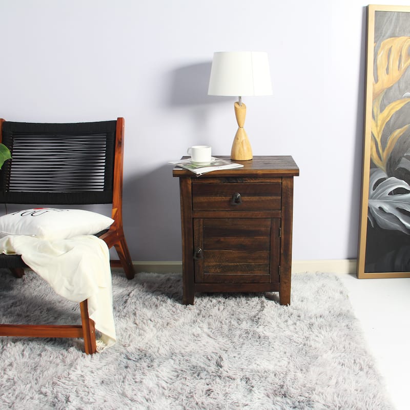 Montana Acacia Wood Bedside Cabinet Rustic Farmhouse End Table Storage