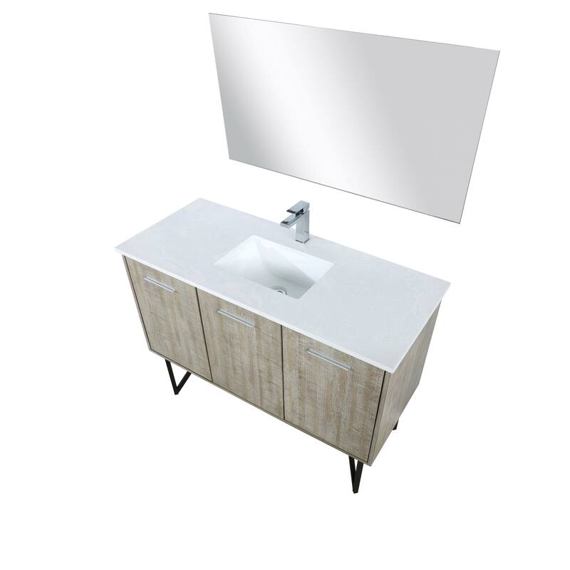 Lancy 48 in W x 20 in D Rustic Acacia Bath Vanity, White Quartz Top, Chrome Faucet Set and 43 in Mirror