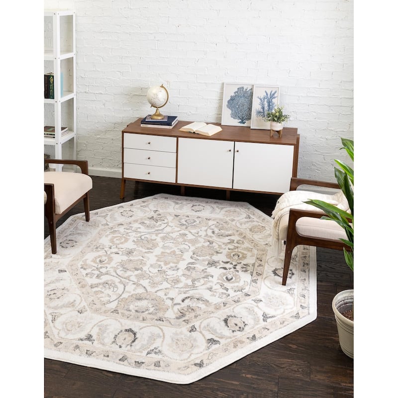 Traditional Taylor Collection Area Rug - Ivory - 7'x7' Octagon