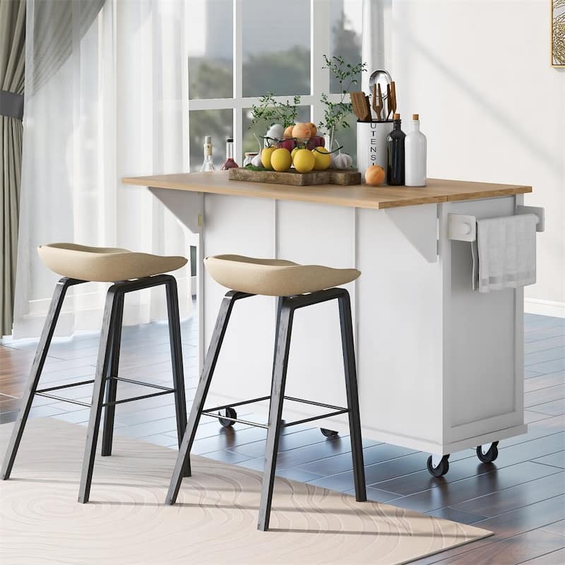 Merax Kitchen Cart with Rubber wood Drop-Leaf Countertop