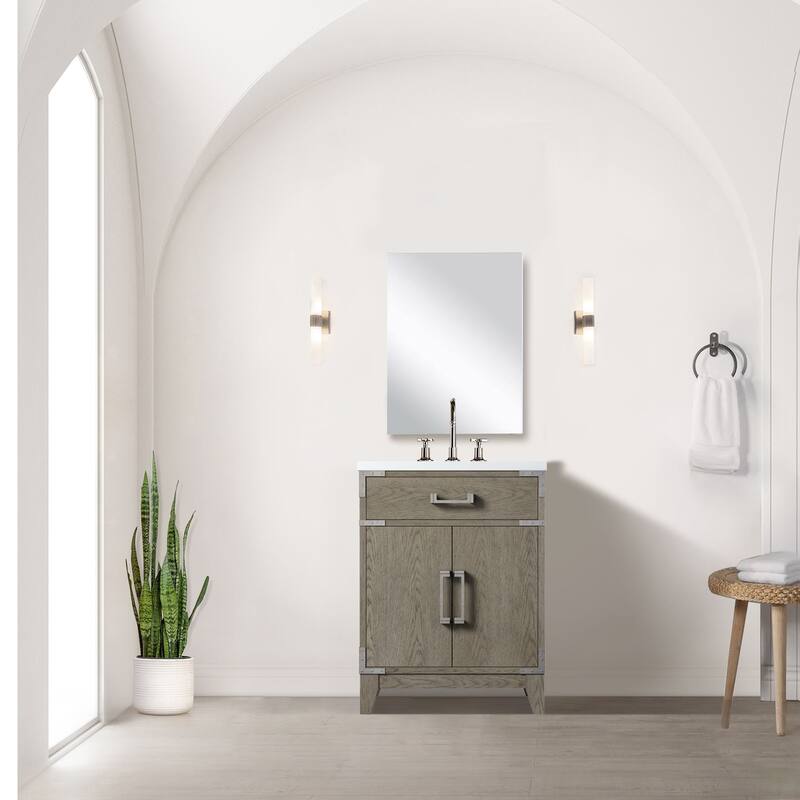 24" Bathroom Vanity with Acrylic Top, 18" Frameless Mirror, and Chrome Gooseneck Faucet for Modern Bathrooms