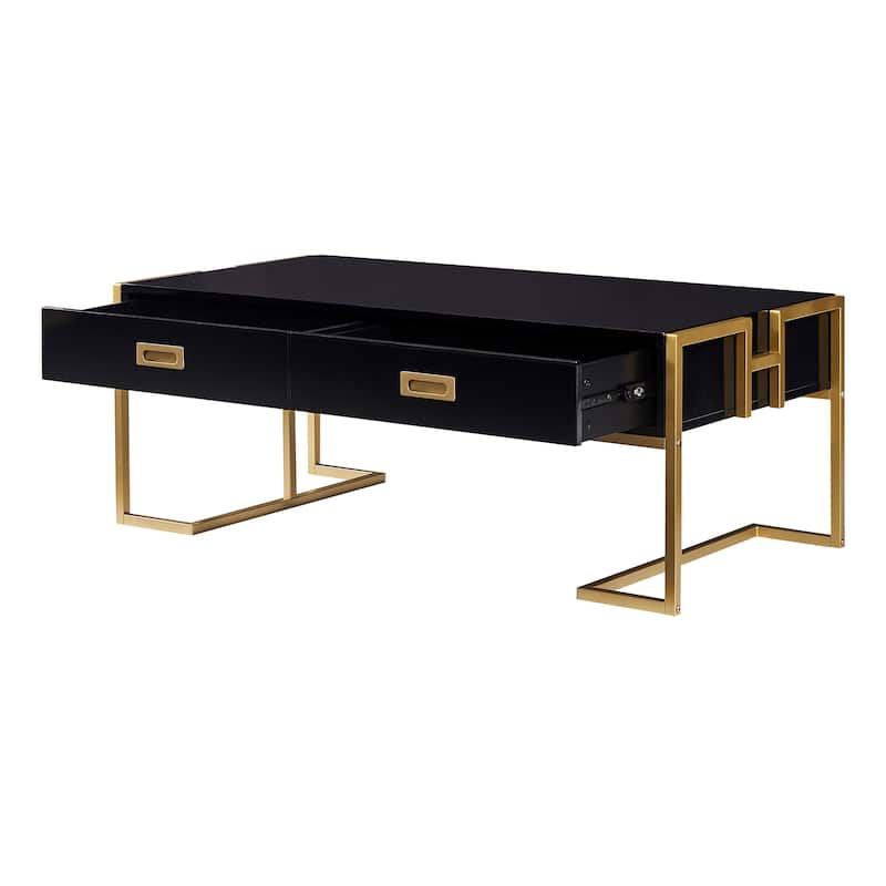 Modern Rectangular Coffee Table with 4 Drawers and Gold Base in 47.3"