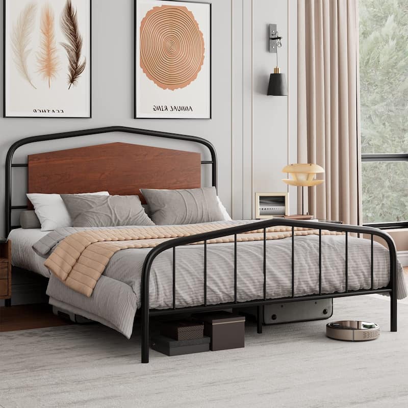Bed Frame with Wooden Headboard and Footboard