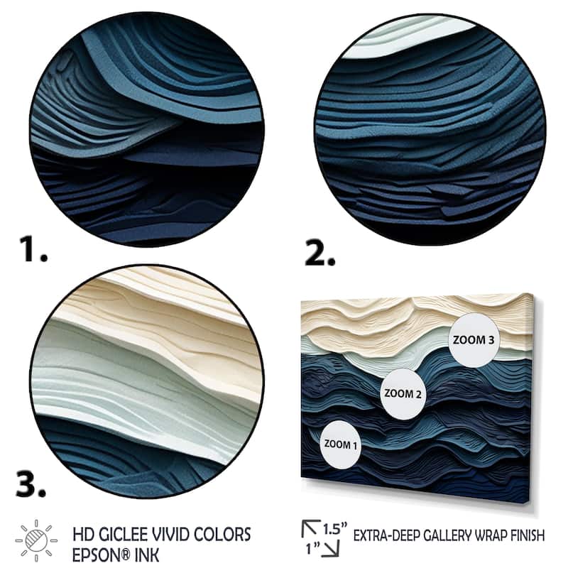 Designart "Blue And White Coastal Wave S Edge" Coastal Minimalism Blue Wall Decor Coastal Living Room Framed Canvas Art