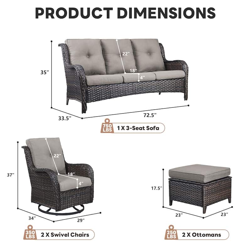 Pocassy Outdoor Patio Wciker Sofa Furniture Set of Chair Table.