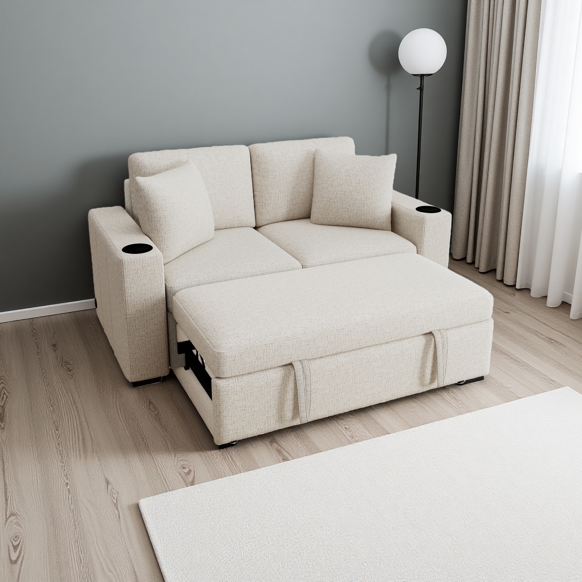 60.6" Chenille Pull-Out Sectional Sofa Bed with USB