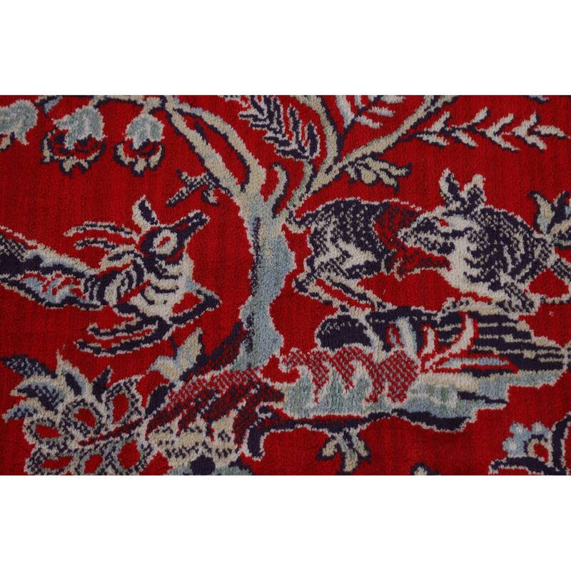 Machine Made Oriental Polyester Carpet Traditional Floral Red Kashan Area Rug - 12' 7'' X 9' 8''