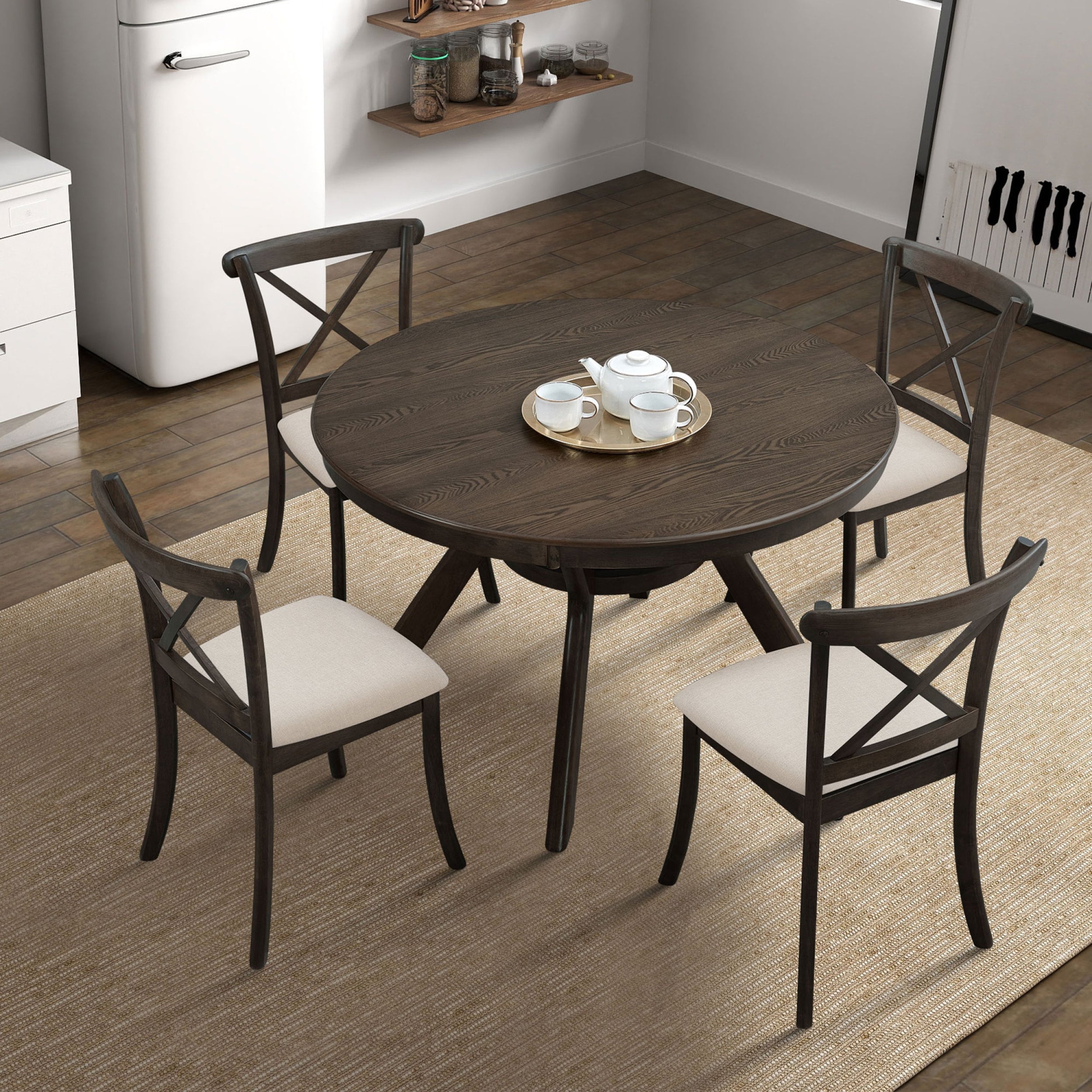 Modern Round Dining Table 47.24" for 4-6, Oak Finish