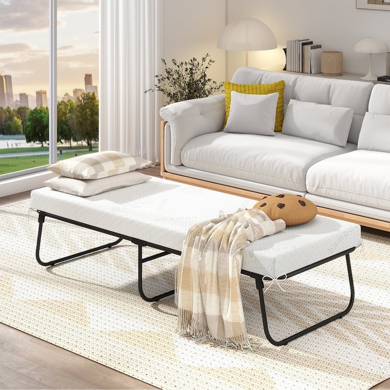 Gymax 75'' x 31'' Folding Bed w/ Memory Foam Breathable Mesh &