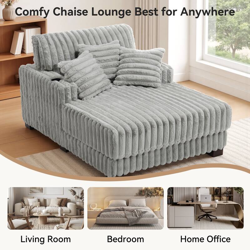 42"W Upholstered Chaise Lounge Sofa Bed with Pillow and Cup Holder