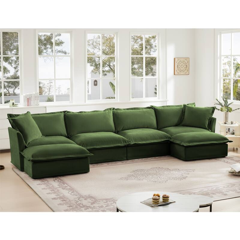 Modern 4 Seater Upholstered Sofa with 2 Ottomans and 2 Pillows