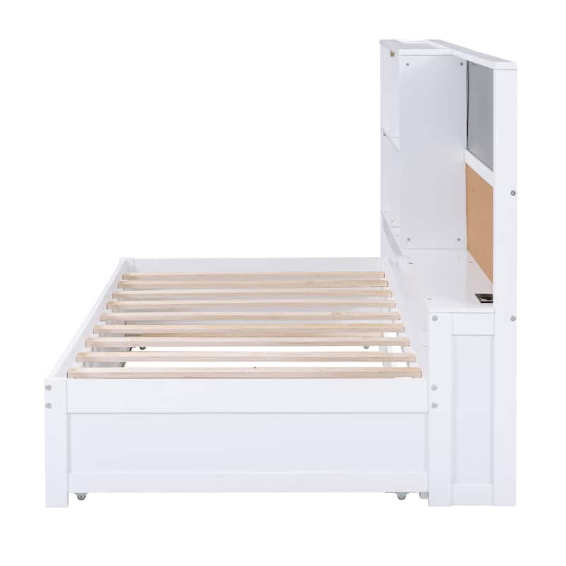 Twin Size Pine Daybed with Blackboard, USB Charging & Trundle (350lb Capacity)