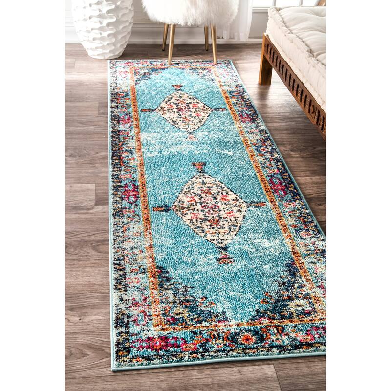 Nuloom Vintage Medallion Veronica Area Rug - 2' 6" x 6' - Aqua - Rectangle