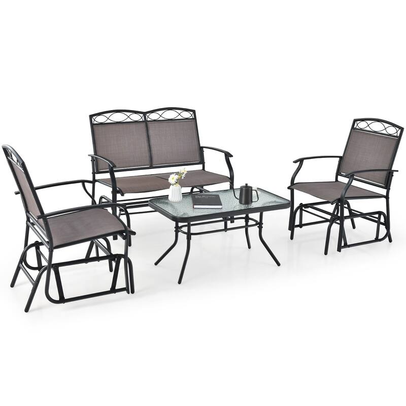 Gymax 4PCS Outdoor Glider Chair & Table Set Patio Conversation