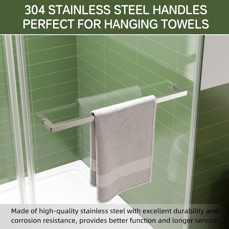72" x 59" Frameless Double Sliding Shower Door, 8mm Easy-Clean Tempered Glass, 304 Stainless Hardware, Reversible