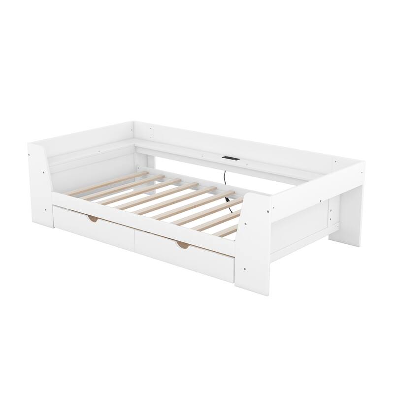 Twin Size Daybed with Shelves, Drawers and Built-In Charging Station