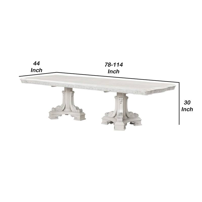 Miamy Dining Table, 78-114 Inch Extendable 6-12 Seater, Ivory Pedestal Base