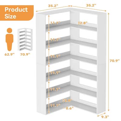 Modern 6 Tiers Corner Bookshelf Tall L Shaped Industrial Bookcase with Baffles