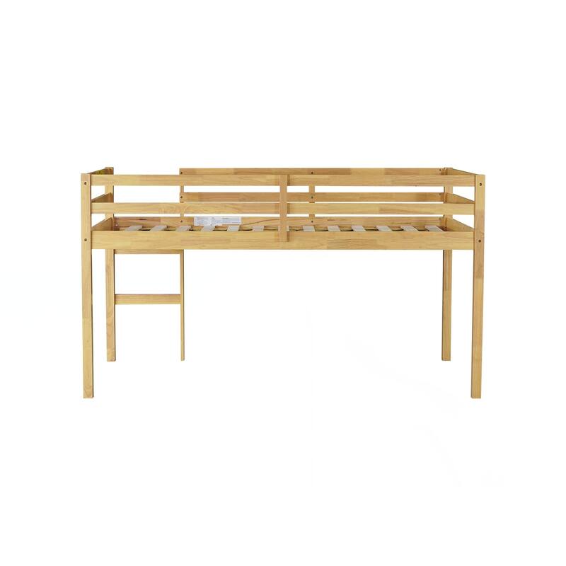 Solid Wooden, Rubber Wooden Twin Loft Bed with Ladder, Bed Platform of Strengthened Slats