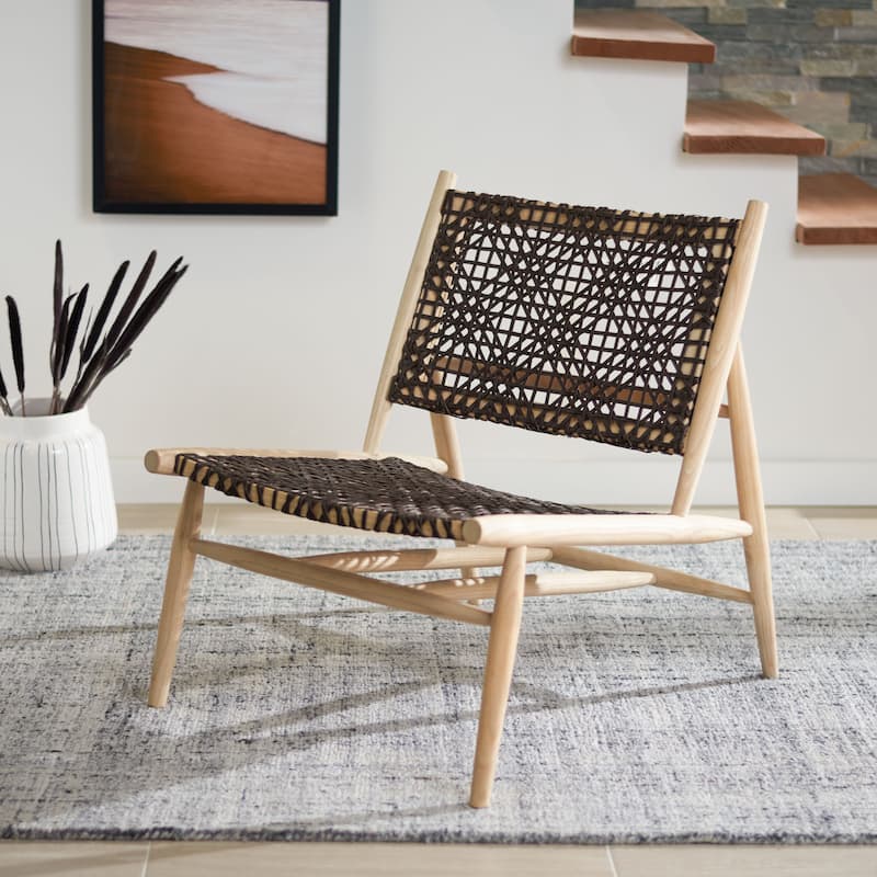 SAFAVIEH Bandelier Open Leather Weave Squared Accent Chair. - 26" W x 32" D x 31" H