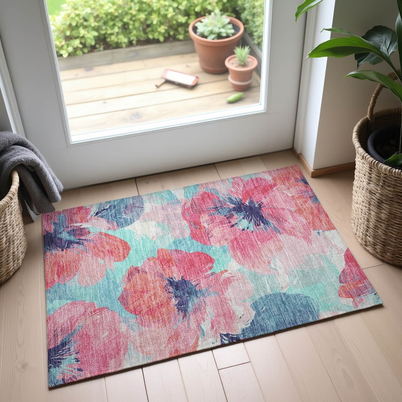 Premium Washable Super Soft Contemporary Floral Mayfield Rug - Pink - 1'8" x 2'6"