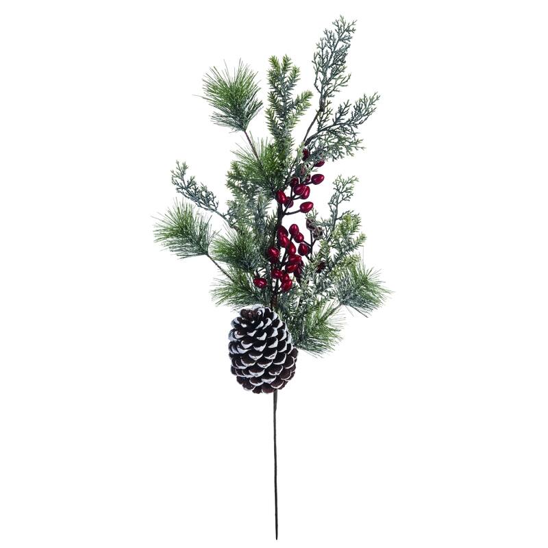 Transpac Artificial 28 in. Multicolor Christmas Holly with Pinecone Spray