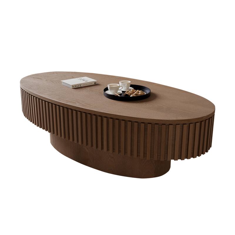Walnut 47'' Oval Coffee Table with Storage, Simple Sofa Table Accent Table Tea Table Natural Wood Center Table End Table