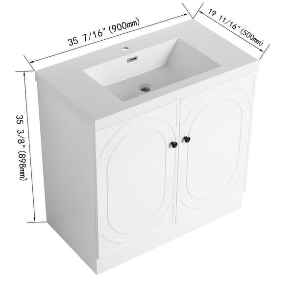 dimension image slide 1 of 9, BNK 24/30/36 inch Freestanding Single Sink Bathroom Vanity with Soft Close Door and Adjustable Shelf