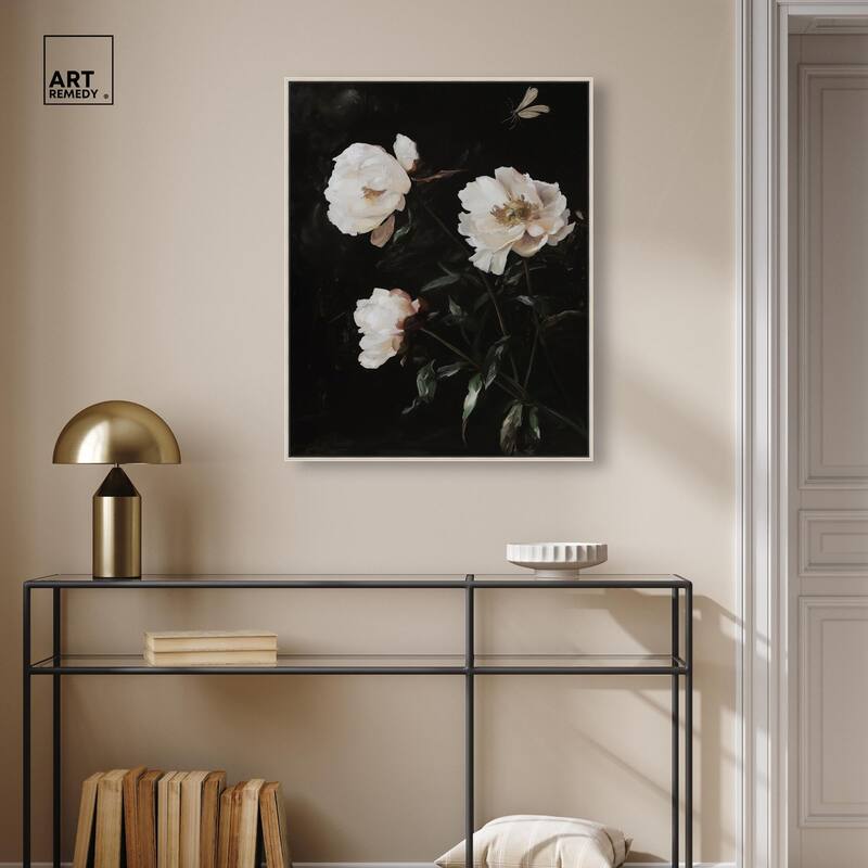 White Peony Nocturne Canvas by Art Remedy