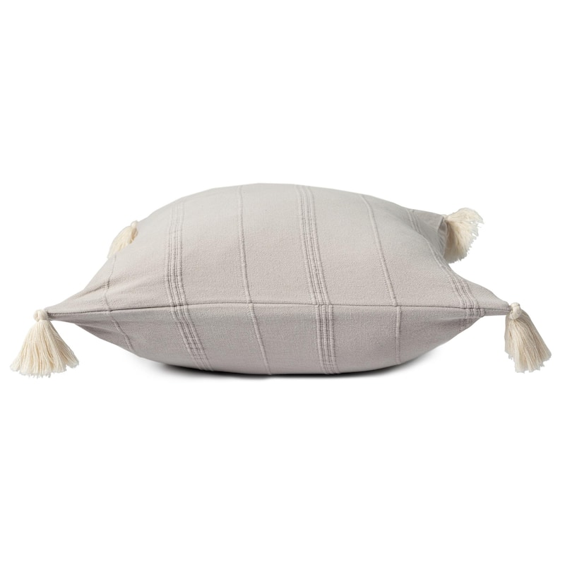Striped Square Throw Pillow with Tassels - 18" - Gray and Beige