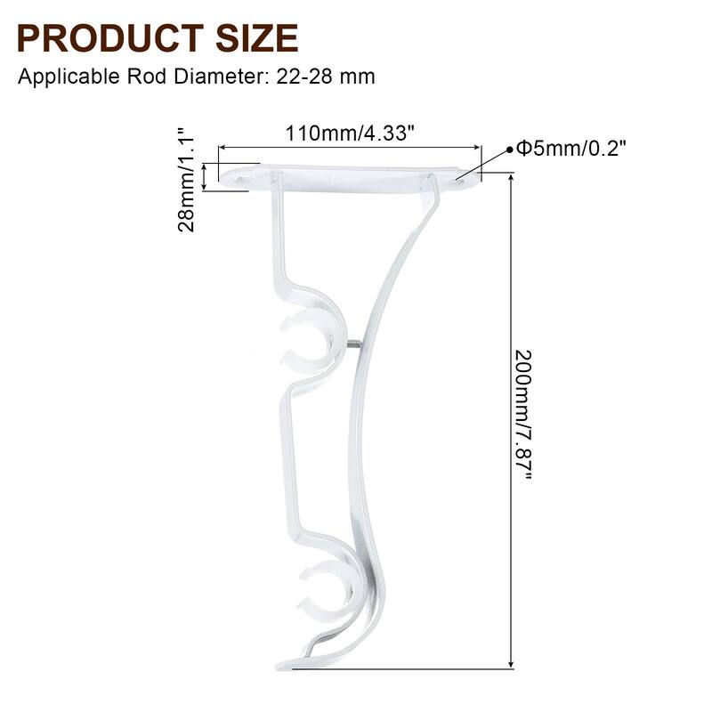 4Pcs Double Curtain Rod Bracket, Holders for Drapery Rod - White - 0.8"-1"