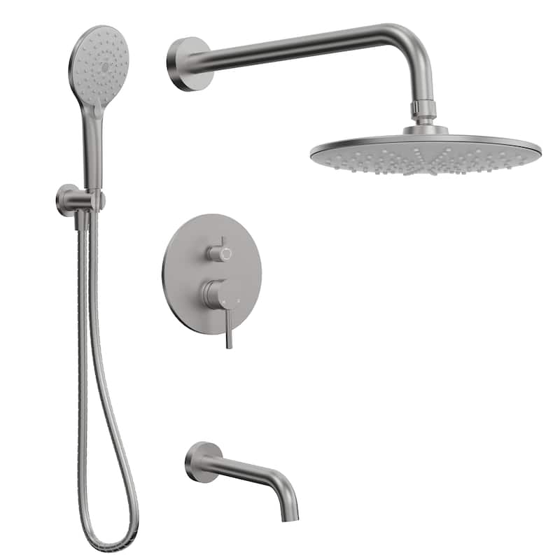 GRANDJOY 10" Shower Head System with Bathtub Shower Faucet and 3-Function Handheld Shower - Brushed Nickel