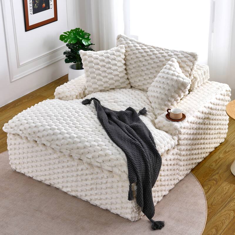 51 - inch Comfort - bearing Sofa: Two Pillows and One Backrest, Suitable for Multiple Scenarios in Bedrooms and Living Rooms - White