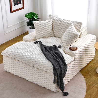 Versatile Chaise Lounge Couch Floor Standing Sofa Chair Turtle Fleece Single Accent Chiar with Pillows and Streamlined Armrests