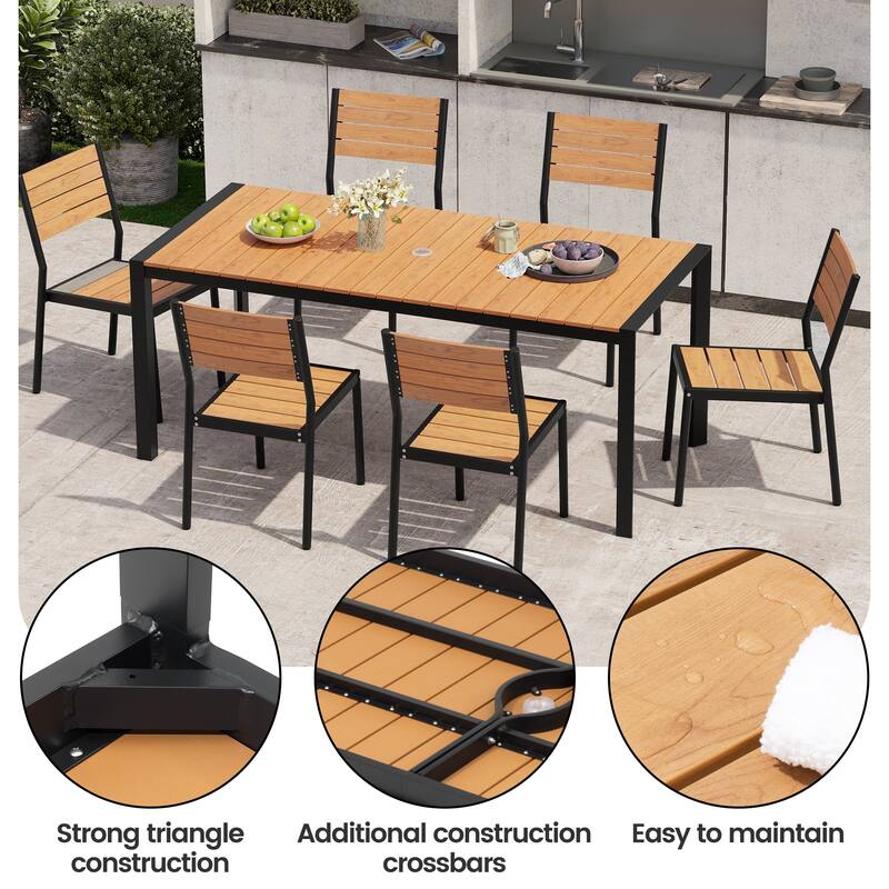 9/11-Piece Outdoor Patio Dining Set Aluminum Dining Table and Chairs w/10 ft Market Umbrella and Base with Wheels