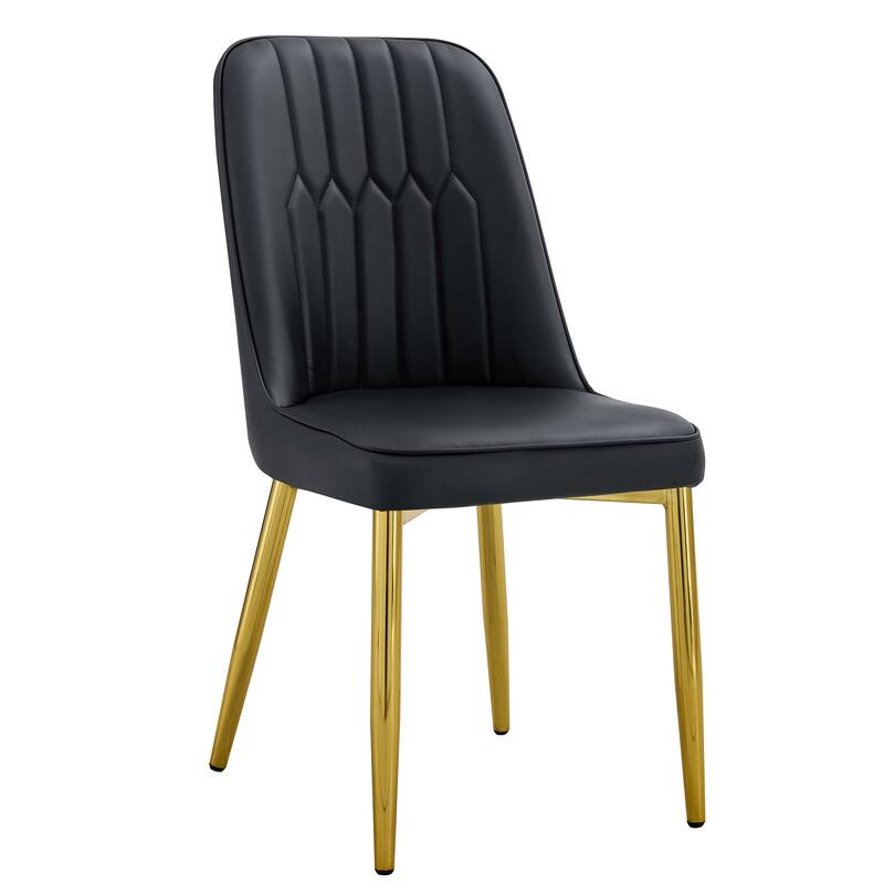 Modern 2 Piece PU Leather Dining Chairs with Thick Cushions, Metal Legs for Dining Room Kitchen Bedroom Living Room