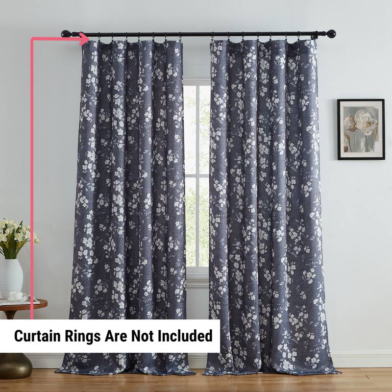 HLC.me Ashley Floral Patterned Light Blocking Curtain Rod Pocket Pole Top Panels - Set of 2
