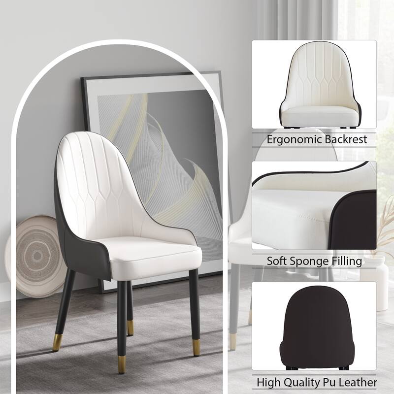 Modern 2 Piece PU Kitchen Dining Chair with Cushion, Solid Wood Metal Feet, Backrest for Dining Room Kitchen Living Room Bedroom