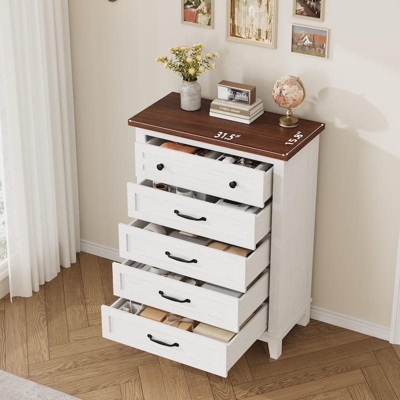 5 Drawer Dresser for Bedroom, Tall Freestanding Chest with Wood Frame and Vertical Storage