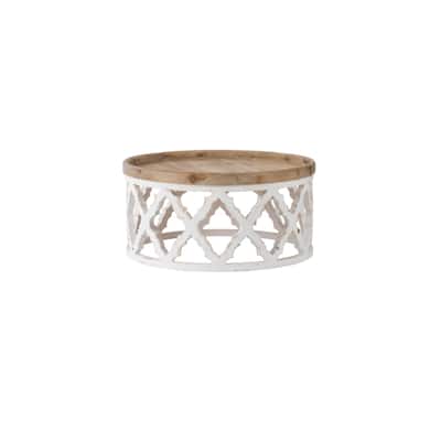 Weathered Style Lattice Round Coffee Table - 32" - White and Brown