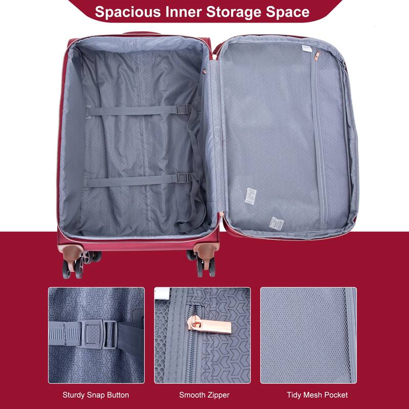 Lightweight 4-Piece Softshell Suitcase Set with Terylene Fabric, 360° Spinner Wheels, TSA Lock
