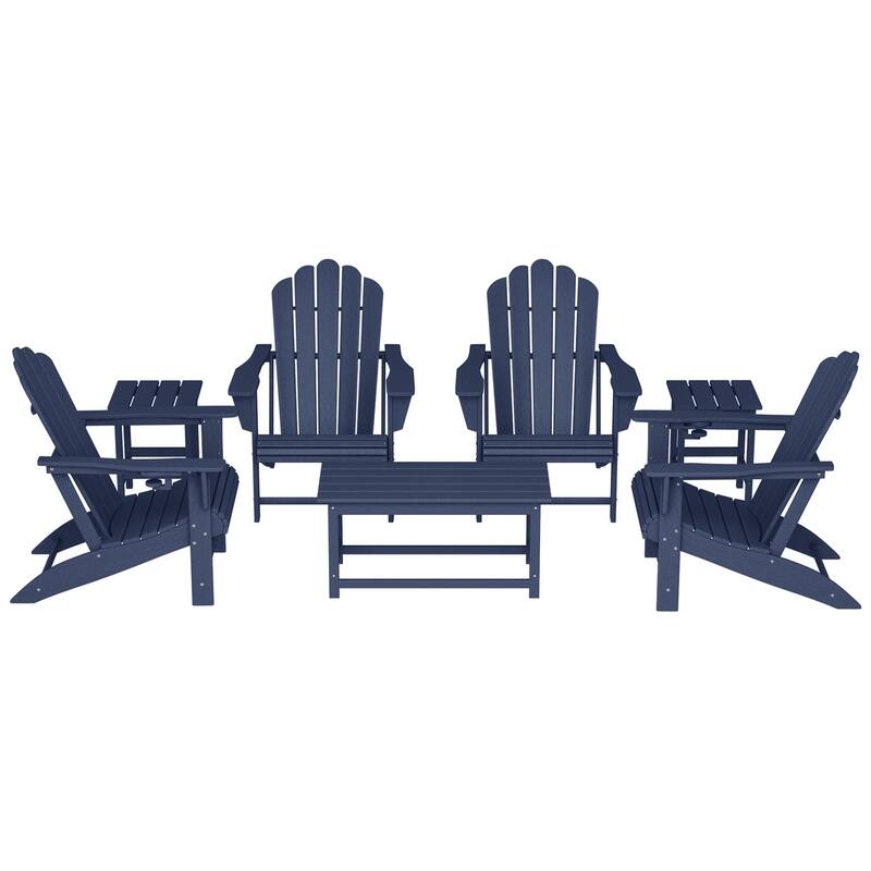 Aderson Outdoor Poly Adirondack Conversation Lounge 7-Piece Set - Navy Blue