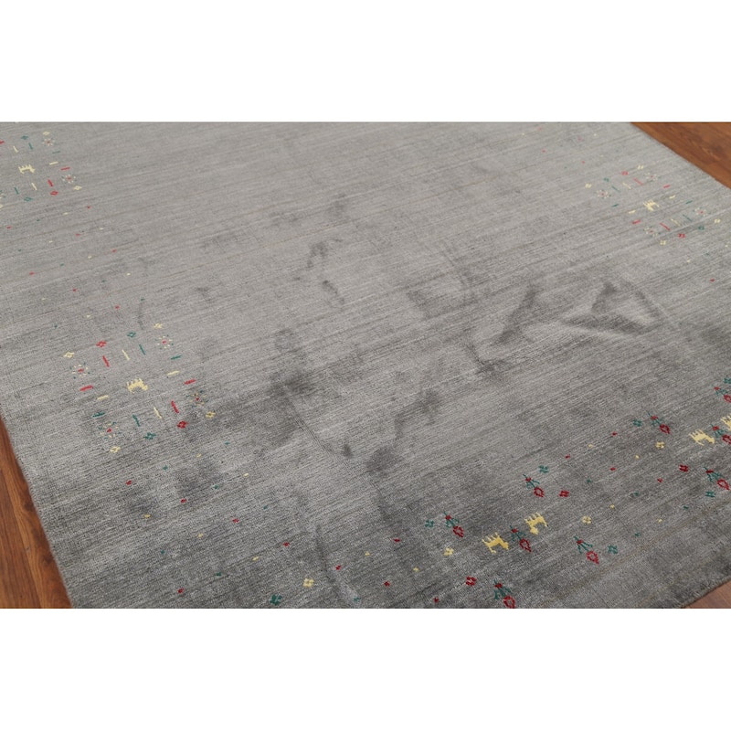 Tribal Gray Gabbeh Oriental Area Rug Hand-Knotted Wool Carpet - 6'1"x 8'6"