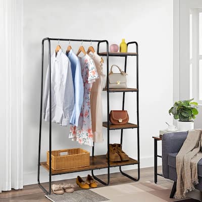 Freestanding Clothes Rack with 5 Wood Shelf - N/A