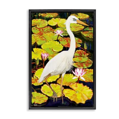 Stupell Stepping Bird on Lily Pads Framed Floater Canvas Wall Art Design By Rosiland Solomon